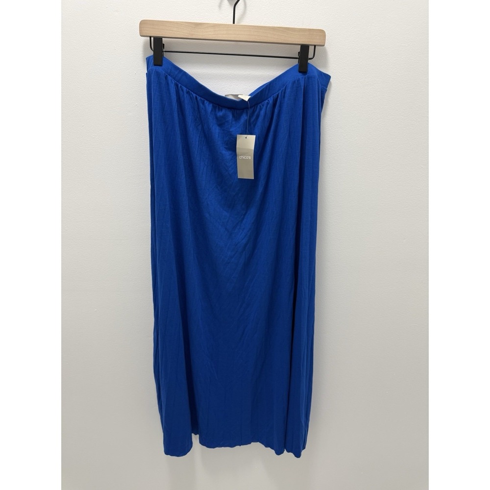Chico's Pleated Maxi Column Skirt – Artisan Blue – Size 2 – NWT 12 Large